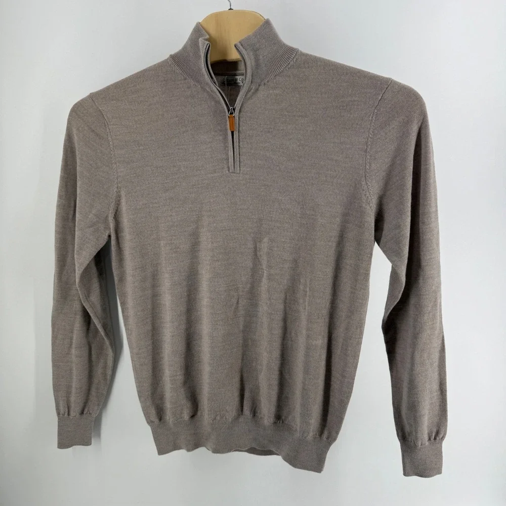 Collars & Co Mens Australian Merino Wool Quarter Zip Sweater Taupe XL NEW
